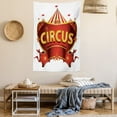 thumbnail image 2 of Circus Tapestry, A Circus Sign Baroque Style Big Top Enjoyment Theme Marquee Nightlife Retro, Wall Hanging for Bedroom Living Room Dorm Decor, 60W X 80L Inches, Yellow White Red, by Ambesonne, 2 of 5