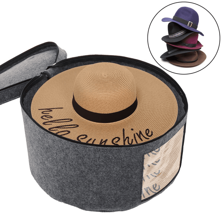 Foldable Hat Box,Round Hat Storage Box With Lid, Stuffed Animal Toy Storage  Box, Large Pop-Up Hat Storage Bag, Men And Women Travel Hat Box, 17 in