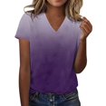 thumbnail image 2 of Luowei Women's Summer Stylish V-Neck Tee - Ombre Gradient Thin Fit Short Sleeve Top, Purple, M, 2 of 4