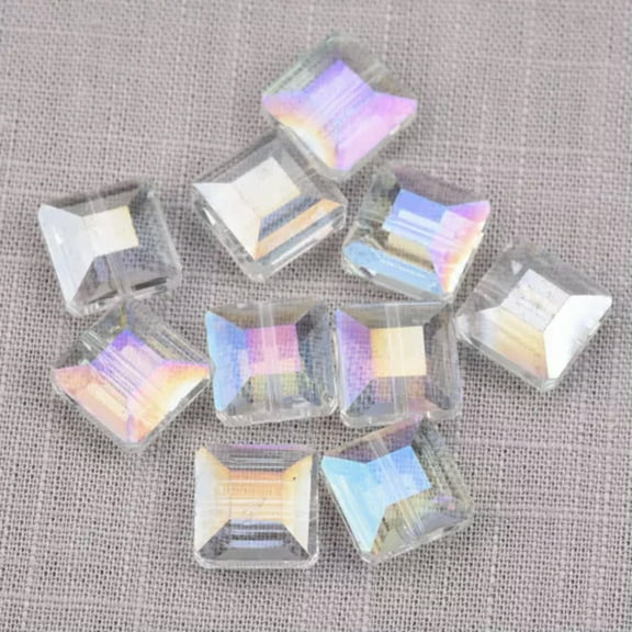 U8MO 10pcs 13mm Square Faceted Cut Crystal Glass Loose Beads for Jewelry Making-Clear AB