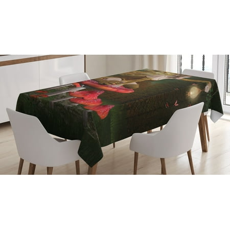 

Ambesonne Fantasy Tablecloth Rectangular Table Cover Mythical Mushroom 60 x84 Multicolor