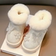 thumbnail image 2 of Girls Snow Boots Sparkly Rhinestone Butterfly Platform Winter Ankle Booties Slip on Plush Furry Lined Warm Boots 13 Little Kid Beige, 2 of 5