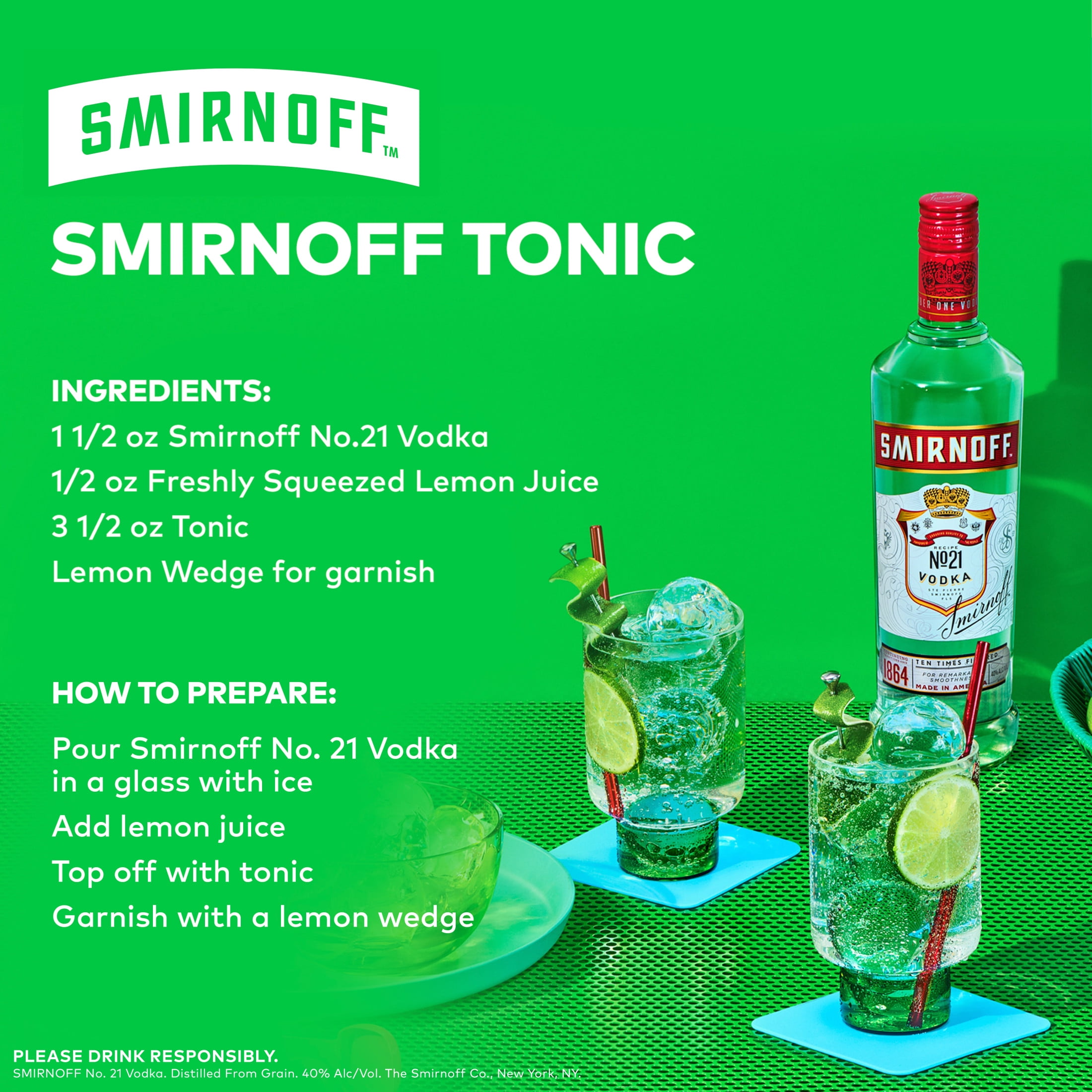 Smirnoff No. 21 80 Proof Vodka, 750 mL Glass Bottle, 40% ABV
