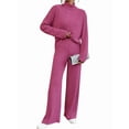 thumbnail image 2 of Conjuntos de 2 Piezas para Mujer para Otoño: Suéter de Punto de Viaje, Pantalones Anchos y Chándal para Estar en Casa. Rosa Roja S, 2 of 9