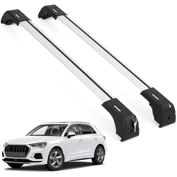 ERKUL Roof Rack Cross Bars for Audi Q3 2012-2018 | Aluminum Crossbars with Anti Theft Lock for Rooftop | Compatible with Flush Rails - Silver