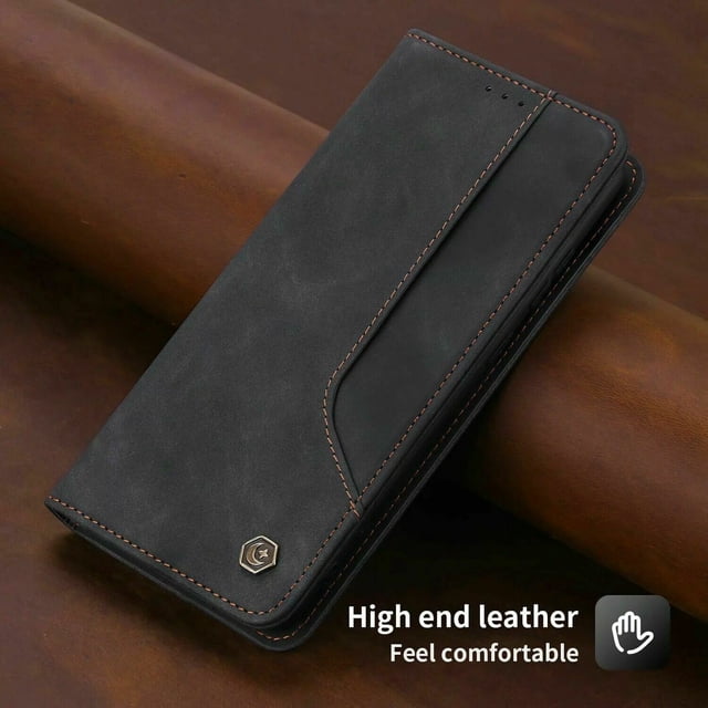 POLA Retro Classic Magnetic PU Leather Flip Wallet Card Holder Phone Case Cover for Samsung Galaxy S22 Ultra (Black)