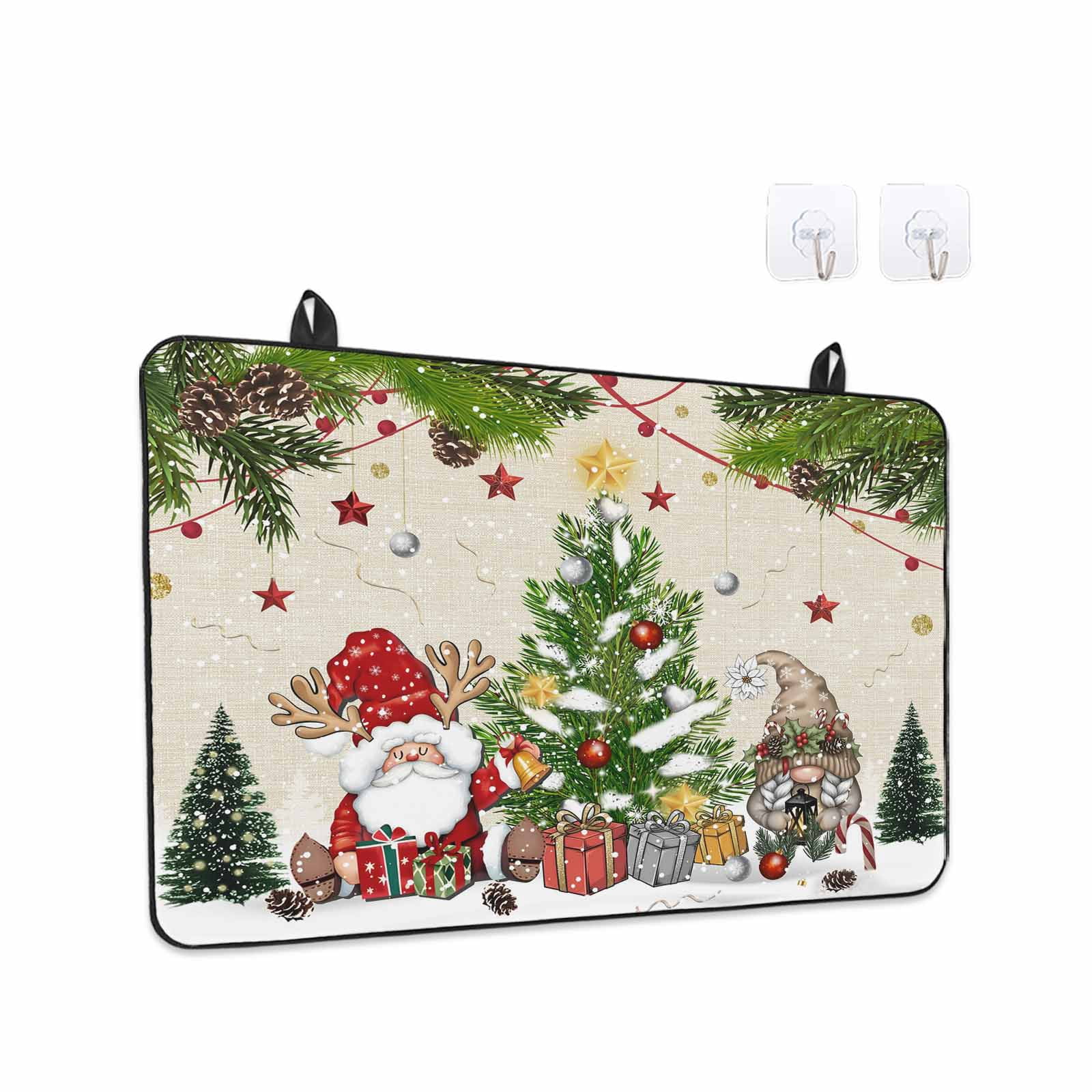 Beige Christmas Stove Top Cover for Electric Stove, Heat-proof & Non Slip Glass Top Stove Cover Protector, Gnomes Xmas Tree Snowflake Winter Gifts Rustic Kitchen Flat Cooktop Rubber Mat 24x21 Inches