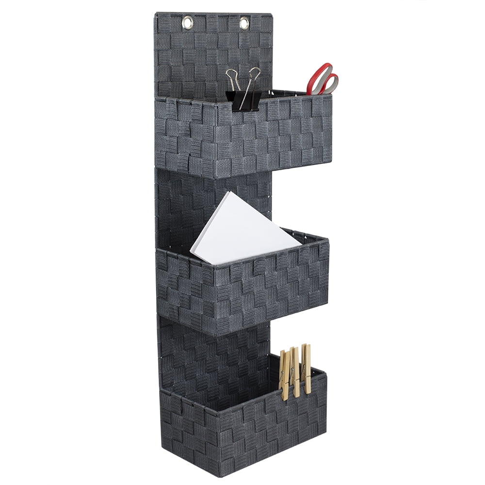 Home Basics 3tier Polyester Woven Hanging Bin, Grey