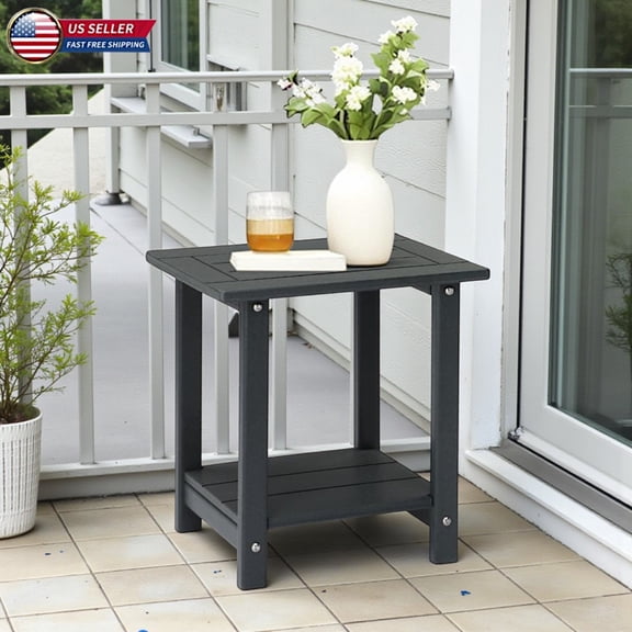 Hassch 2-Tier HDPE Outdoor Side Table, Weather Resistant Rectangular Patio End Table with Storage Shelf, Indoor Outdoor Accent Table for Porch Balcony, Dark Gray