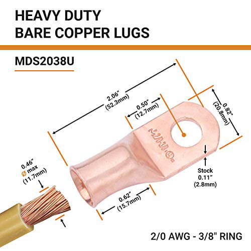— Heavy Duty SELTERM UL Bare Copper Wire Lugs Battery Cable Ends 8 AWG - 4/0 AWG 