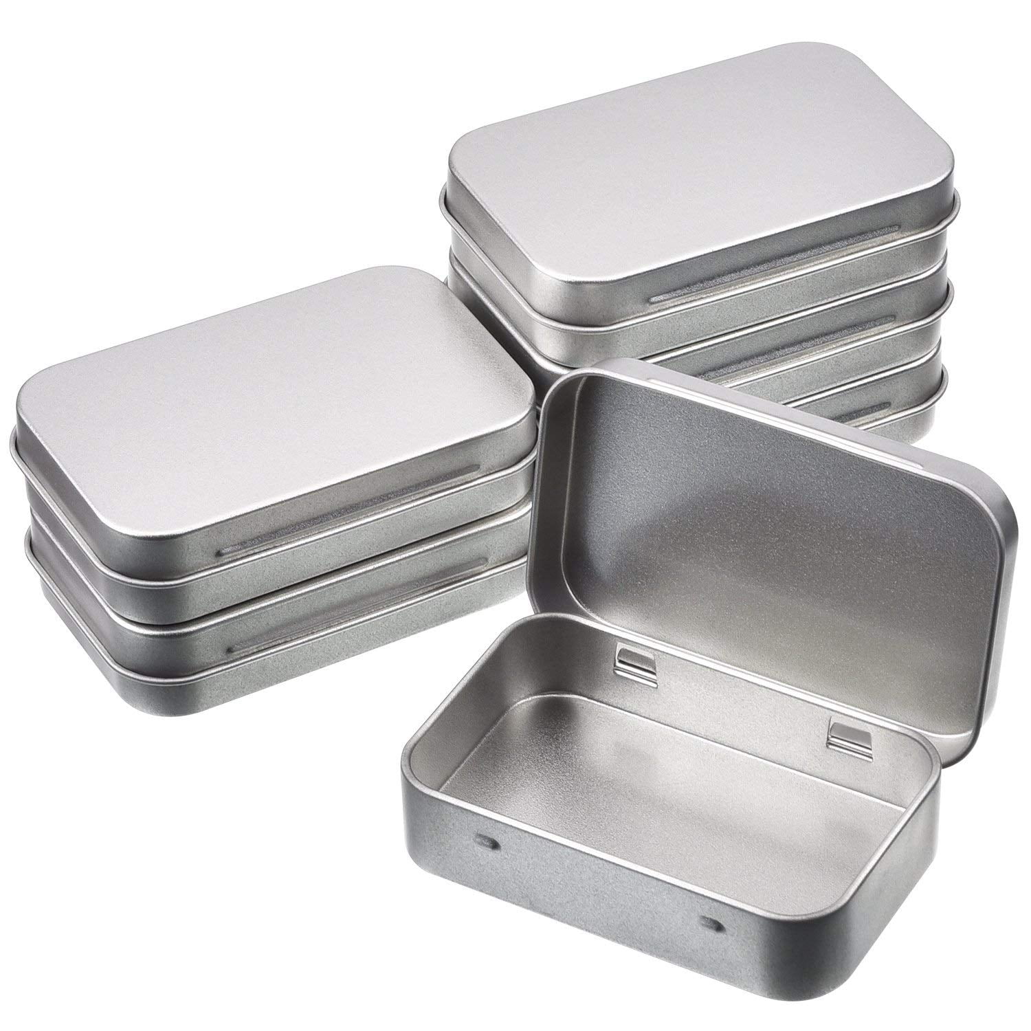 Home Organizer 24 Pack Metal Rectangular Empty Hinged Tins Box Containers Mini Portable Box Small Storage Kit 3.75 by 2.45 by 0.8 Inch Silver 