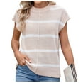 thumbnail image 3 of Women Cap Sleeve Tank Tops Striped Crew Neck Casual Loose Fit Spring Summer Pullover Knit Sweater Vest White L, 3 of 9