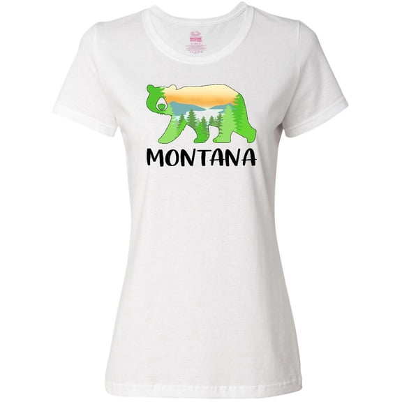 Inktastic Montana Lake and Trees in Bear Silhouette Women's T-Shirt