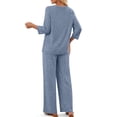 thumbnail image 3 of Fantaslook Pajamas Sets for Women Casual Two Piece Lounge Sets 3/4 Sleeve Crew Neck Top Wide Leg Pants Vacation Travel Outfits, 3 of 9