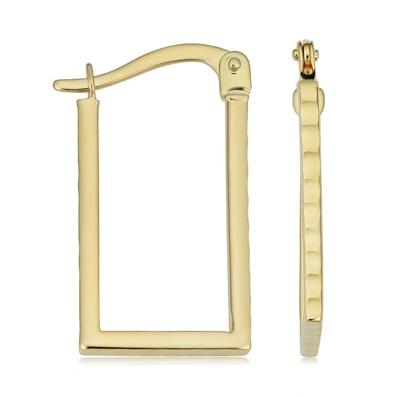 KoolJewelry 14k Yellow Gold Diamond-cut Rectangular Hoop Earrings