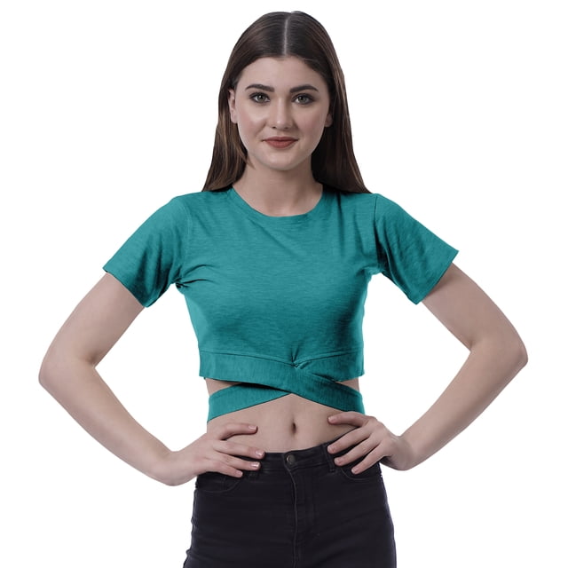 Moomaya Haut à Ourlet Croisé pour Femmes Manches Courtes Col Rond T-Shirt Blouse Hauts