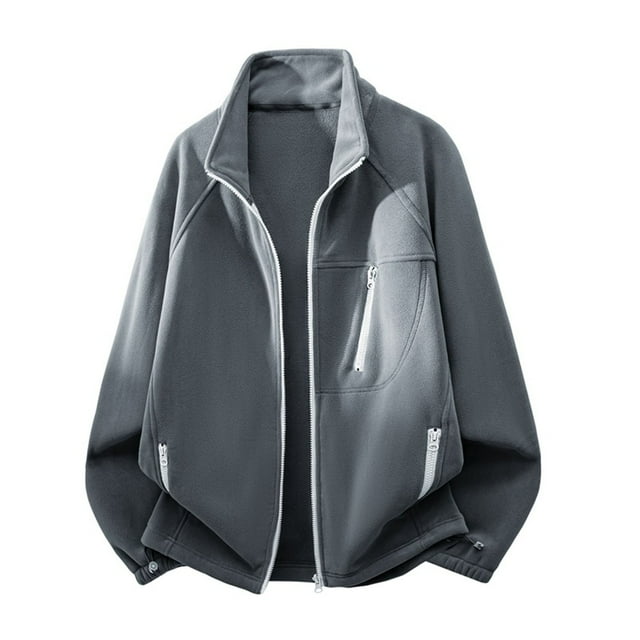 Veste en Molleton pour Homme, Veste en Molleton Décontractée Unie à Manches Longues avec Col Montant, Fermeture Éclair et Poches, Longue Veste pour Homme