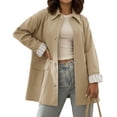thumbnail image 3 of Women Oversize Trench Coat Plaid Lining Lapel Button Down Casual Crop Jacket Outwear with Pockets Khaki L, 3 of 9