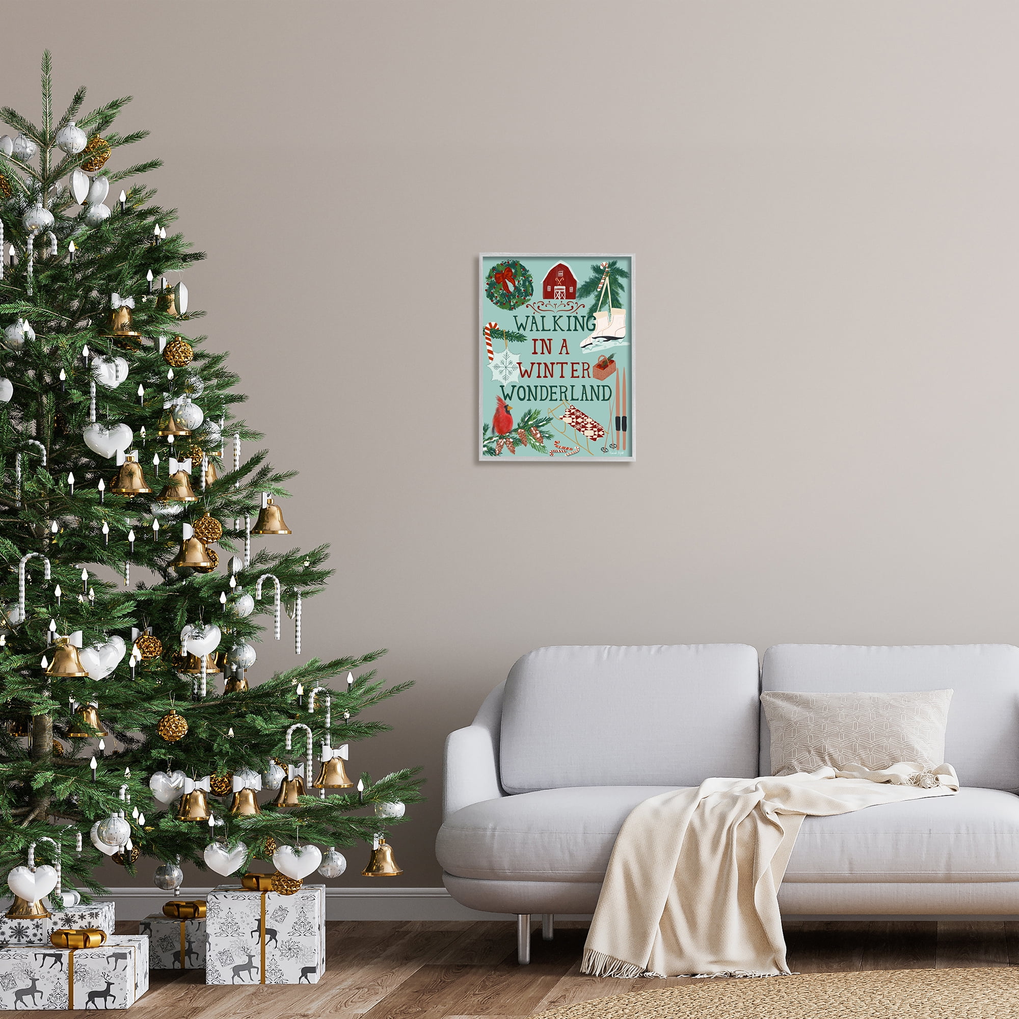 Stupell Industries Winter Wonderland Phrase Holiday Painting Gray Framed Art Print Wall Art, 16 x 20
