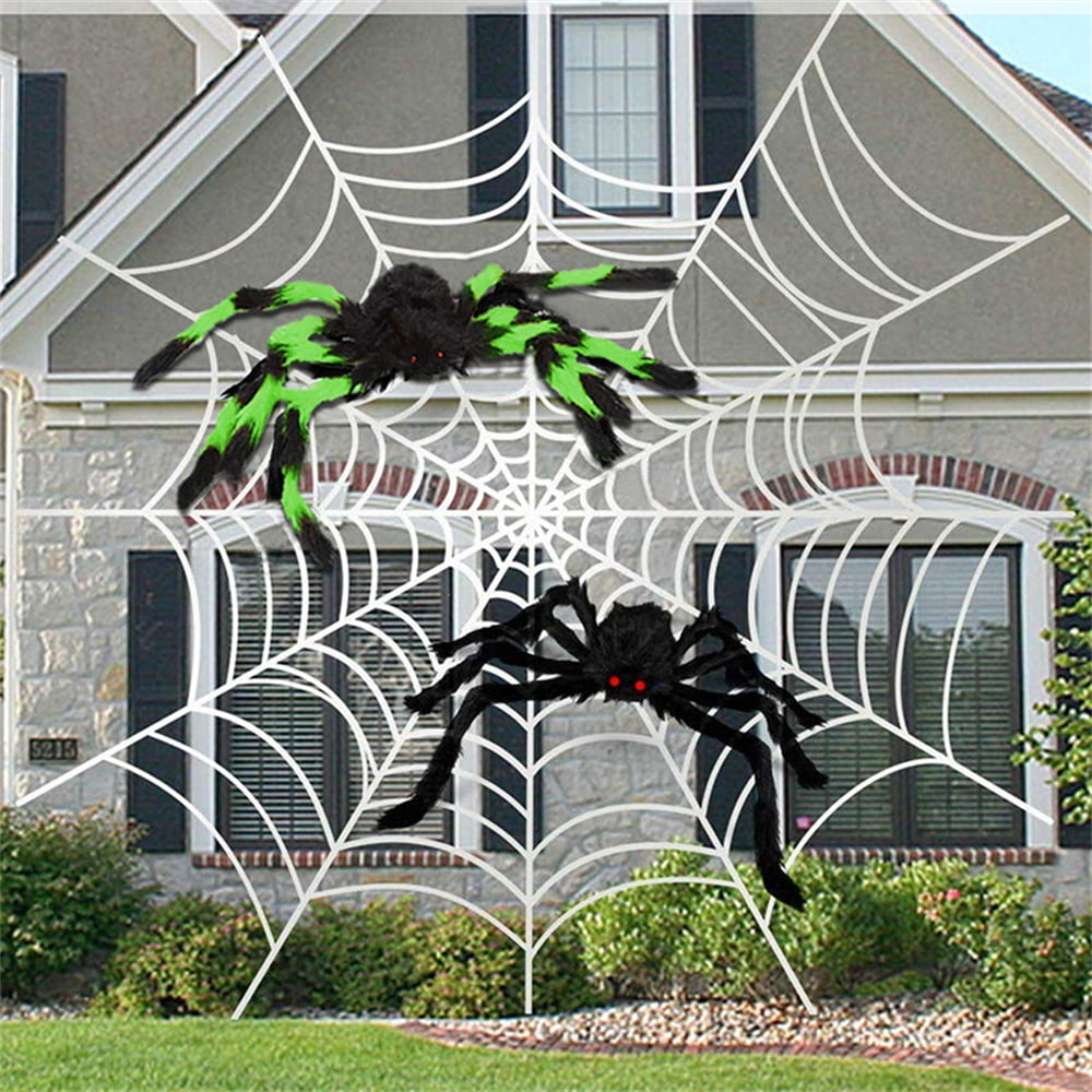 Details about   Halloween Giant Spider Web Stretchy Triangular Mega Cobweb with Gutter Hook Home 