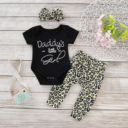 

Cathalem Baby Has Set Pants+Headband Sleeve Baby Girls Romper+Leopard Print Short Letter Girls Clothes for Young Teens Childrenscostume Black 12-18 Months