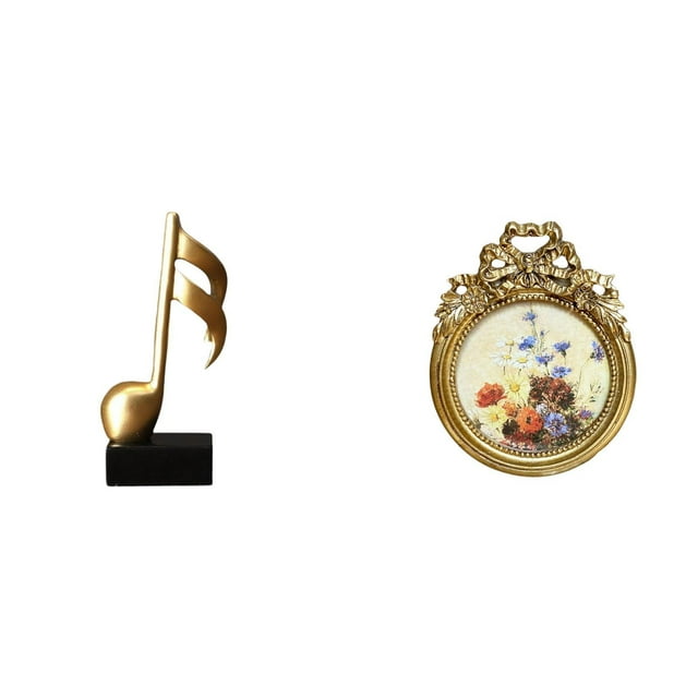 Siruishop Resin Music Note Sculpture and Antique European Photo Frame Creative Tabletop Ornament for Desk Fireplace Housewarming and Wedding Gift Ideas