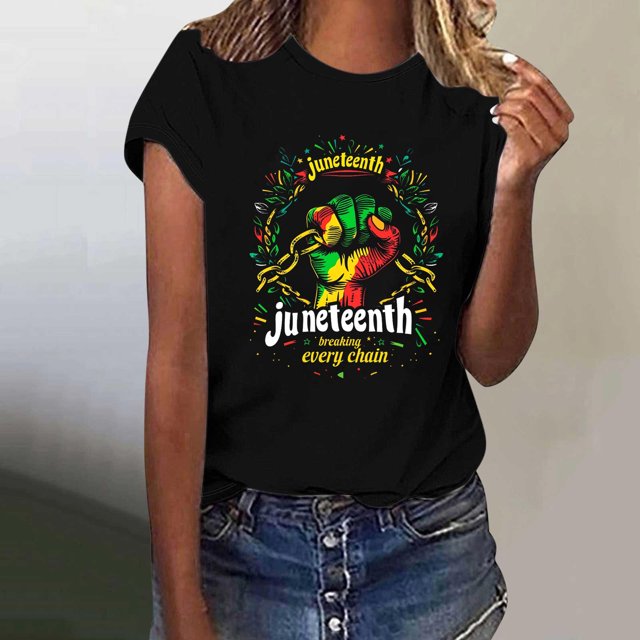 Binmer T-shirt à Manches Courtes Col Rond Imprimé Jour de l'Indépendance pour Femmes Ample
