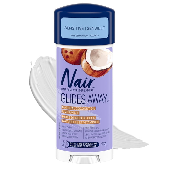 Nair Glides Away Sensitive Formula Hair Remover for Bikini, Arms & Underarms with 100% Natural Coconut Oil Plus Vitamin E, 93g