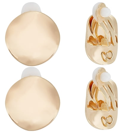 1 Box 10Pcs Brass Twist Flat Round Clip-on Earring Findings with Vertical Loops & 10Pcs Plastic Real 18K Gold Plated 20x8mm Hole: 1.8mm