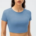 thumbnail image 4 of Vmvidoty Short Sleeve Tops for Women Quick-drying Running Workout Tops for Women Athletic Seamless Crop Basic Gym Yoga Tops Blue XL, 4 of 7