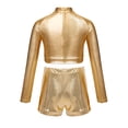 thumbnail image 2 of Alvivi Kids Girls 2 Piece Hip-Hop Dance Outfit Long Sleeve Metallic Crop Top with Shorts Streetdance Gym Dancewear Gold 14, 2 of 5