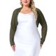 thumbnail image 1 of Bolero de malla transparente de manga larga para mujer de tallas grandes Agnes Orinda, con frente abierto, en color verde ejército, talla 1X, 1 of 5