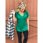 MOSHU V-Neck Women T Shirts Short Sleeve Loose Summer Tops for Women with Pocket