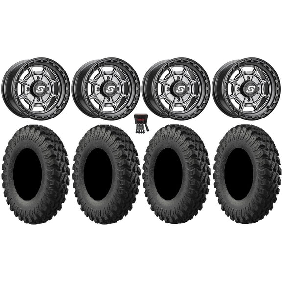 Sedona Rift 15x6 Wheels Grey 37" MotoRally Tires Kawasaki Mule Pro FXT
