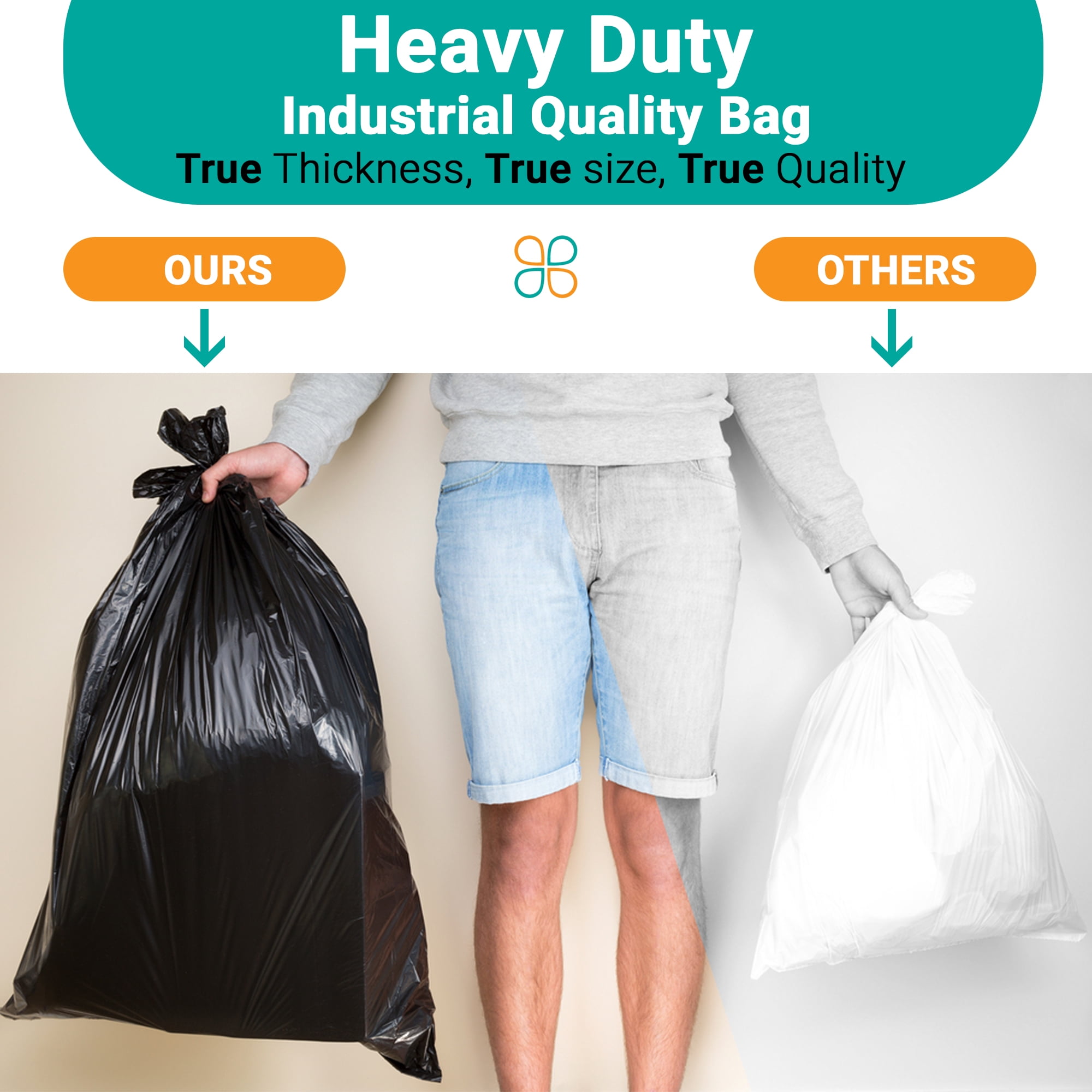 PlasticMill 64 Gallon, Black, 3 Mil, 50x60, 10 Bags/Case, Ultra Heavy Duty, Garbage Bags / Trash Can Liners / Contractor Bags.