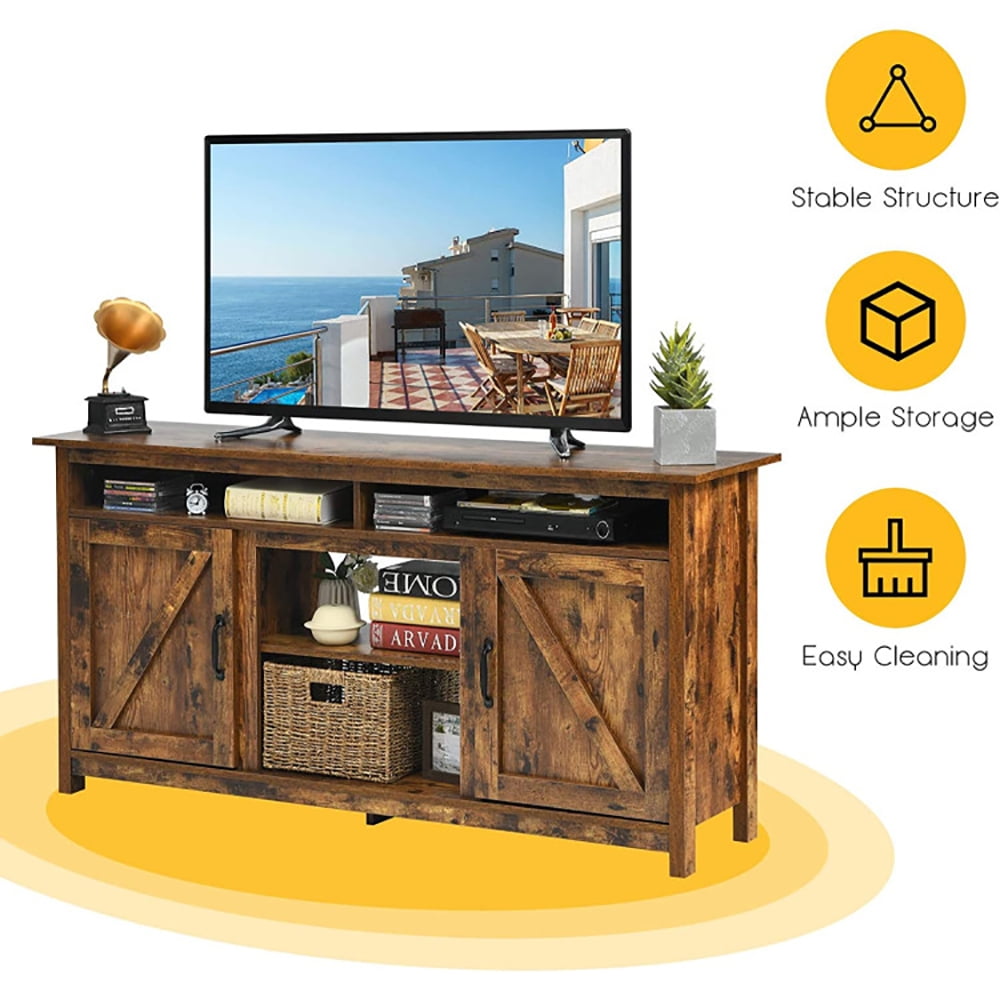Finihen TV Stand, TV Cabinet, 60”Industrial TV Stand Entertainment Center with Shelve and Cabinet, Media Entertainment Center with Storage, for Living Room, Bedroom, Brown