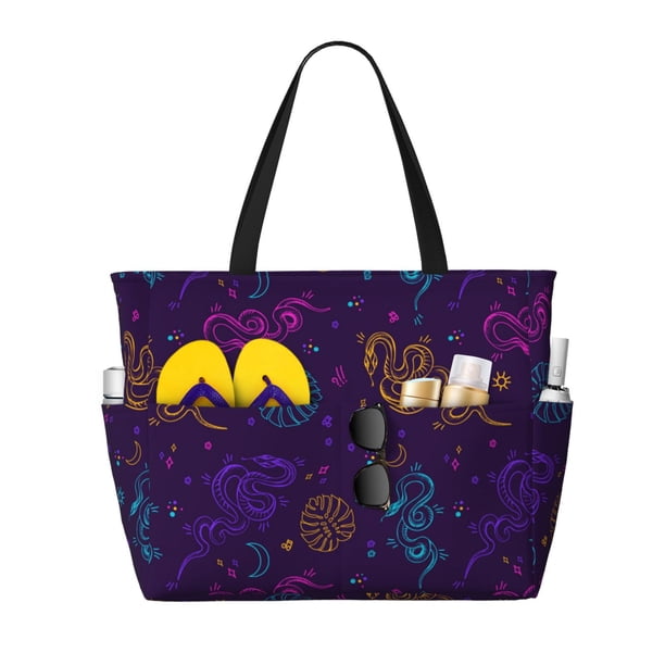 Fotbe Colorful Snake Bolsa de Viaje para Playa - Resistente al Agua, Bolsa Tote de Gran Capacidad y Ligera con 7 Bolsillos para Mujeres y Hombres