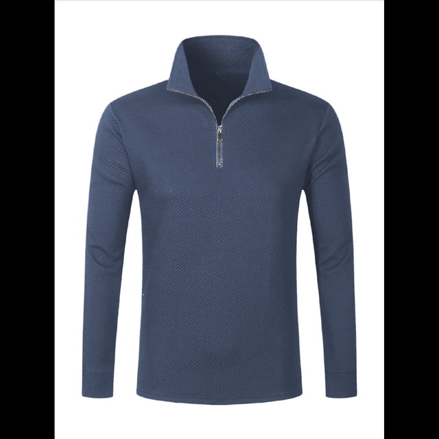 Sudadera Informal de Larga con Cuello Alto y Cremallera de un Cuarto para Hombre Azul Océano 5XL