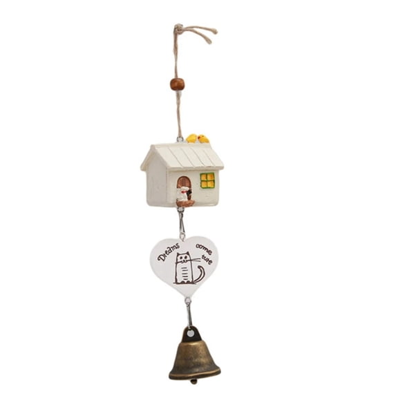 Bird House Cage Wind Chimes Cute Cartoon Pastoral Hanging Ornament Crafts Home Garden Resin Decoration White