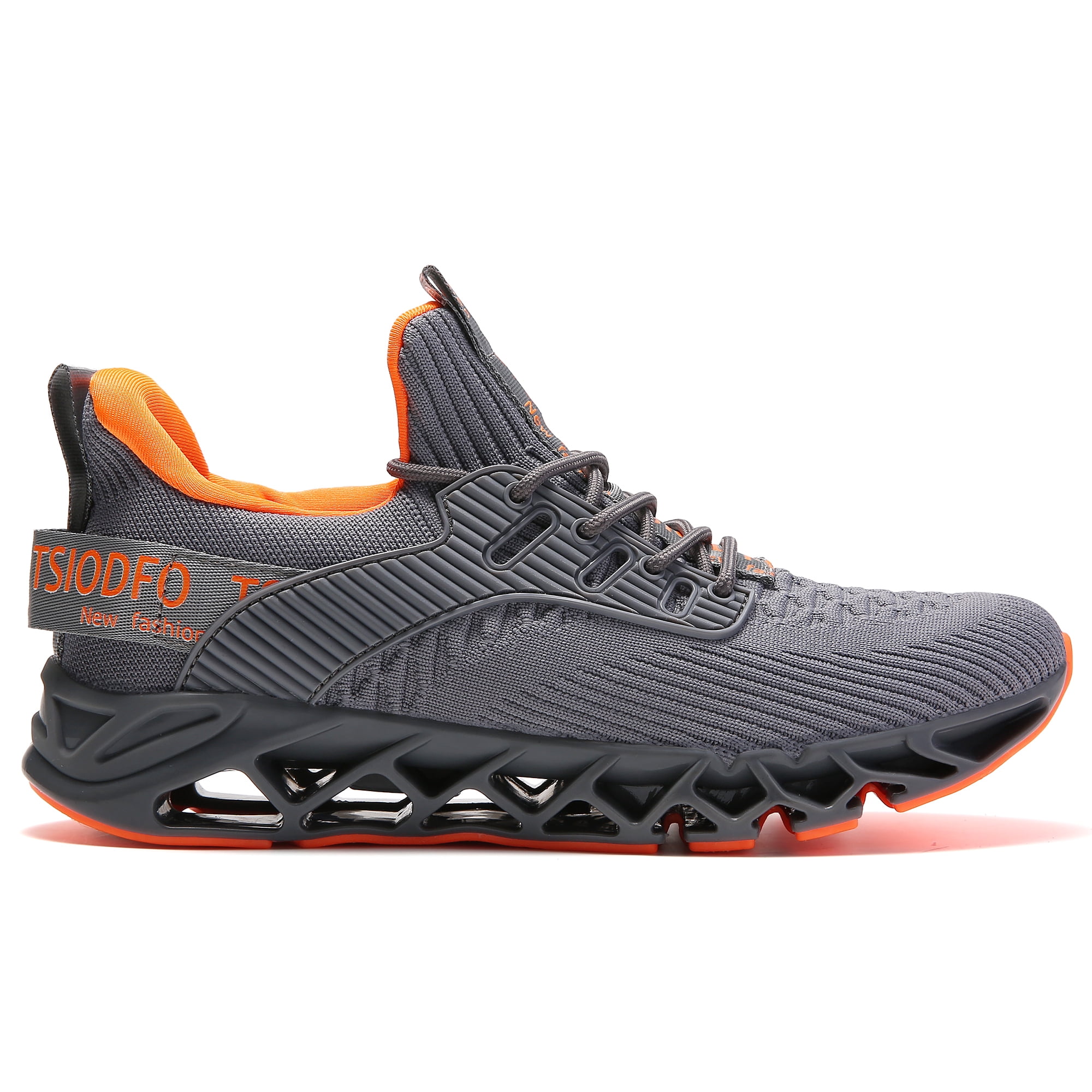 Men Sport Running Sneakers Tennis Athletic Walking Shoes Grey Orange Size 9 Mesh Fashion Casual Gym Runner Jogging Trainers