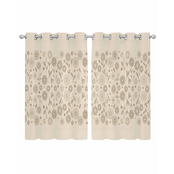 Japanese Sheer Curtains 39 Inch Length 2 Panels Set for Living Room/Bedroom, Beige Farmhouse Retro Floral Leaf Pattern Kitchen Curtains Grommet Semi-Sheer Curtains Window Treatments 27.5"x39"x2