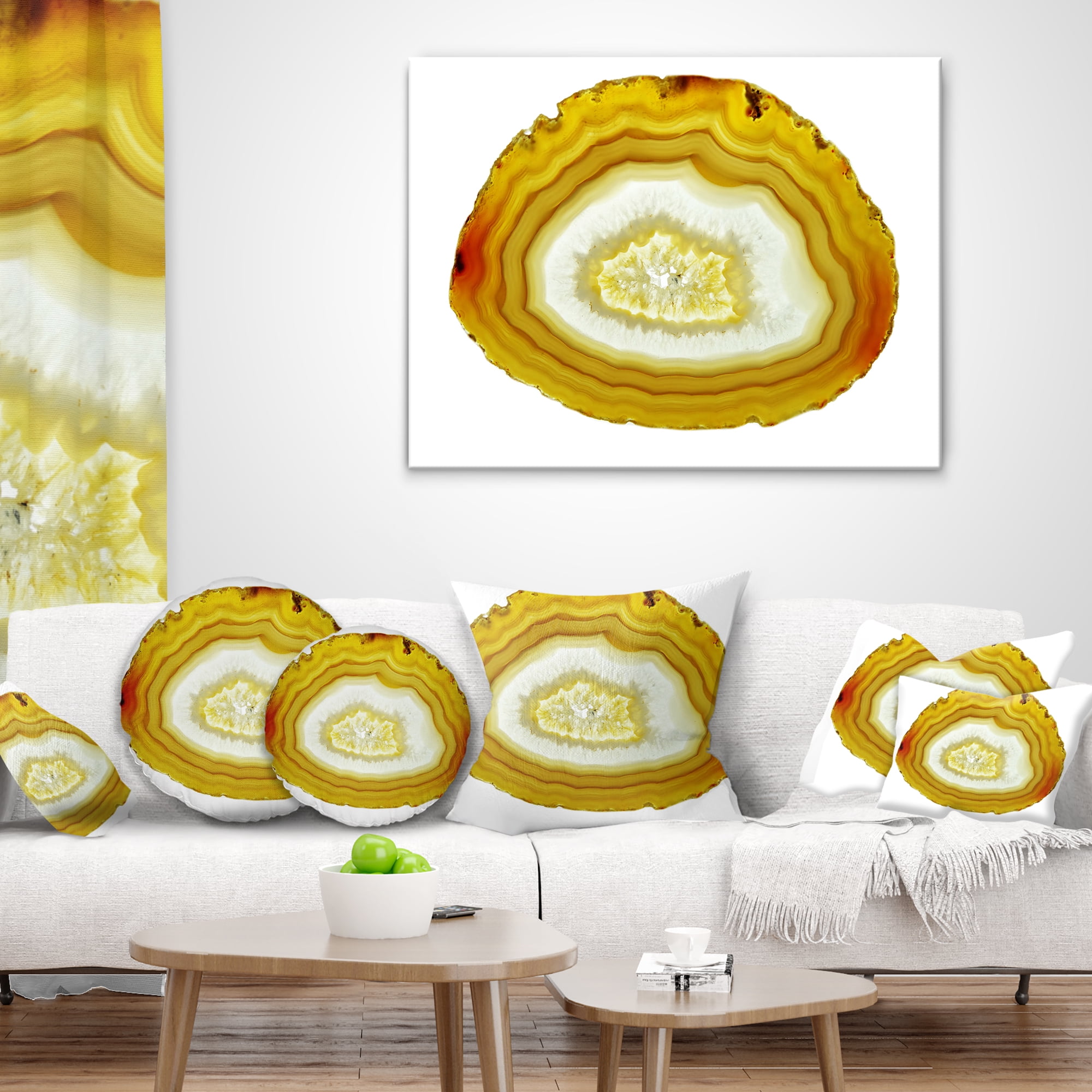 Designart Yellow Agate with Geological Crystal - Abstract Throw Pillow - 18x18