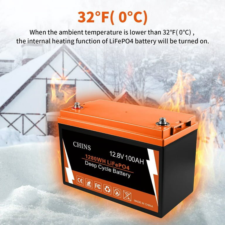 CHINS Bluetooth LiFePO4 Smart 12.8V 100AH Lithium Iron Battery Low  Temperature Charging Mobile Phone APP 
