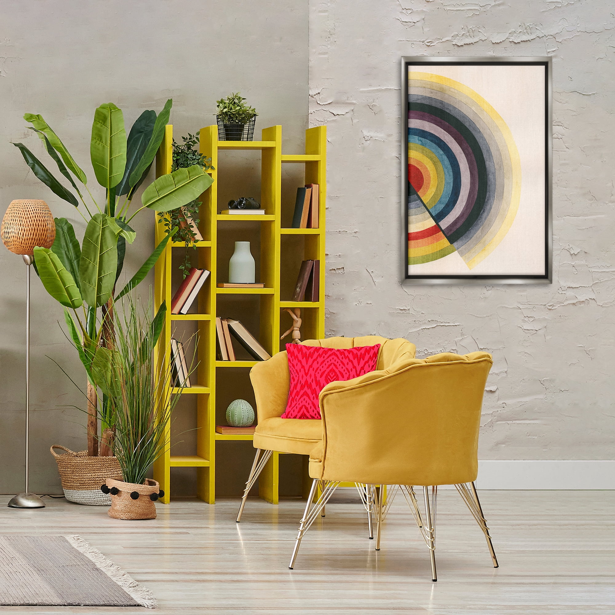 Stupell Industries Round Centric Pattern Abstract Painting Gray Floater Framed Canvas Art Print Wall Art, 21 x 31