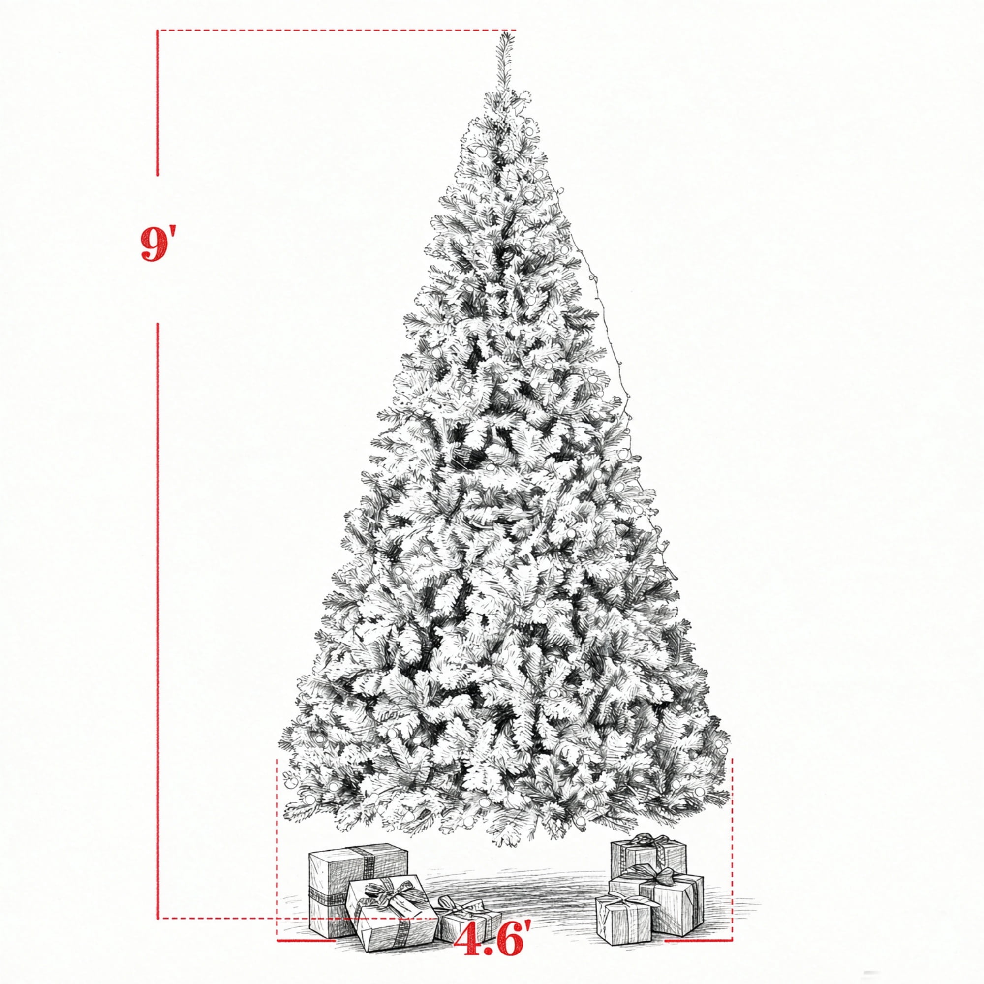 9 ft Pre-Lit Flocked Christmas Tree with 600 Warm White Lights, Hinged Branches, 1852 Tips, Foldable Steel Stand for Indoor Holiday Decor