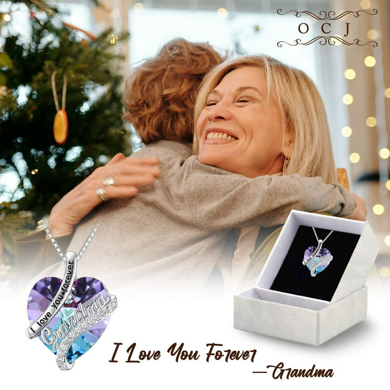 WINNICACA Christmas Gifts for Grandma S925 Sterling Silver Amethyst Grandma  Necklace with Purple Heart Crystal I Love You Forever Grandma Pendant