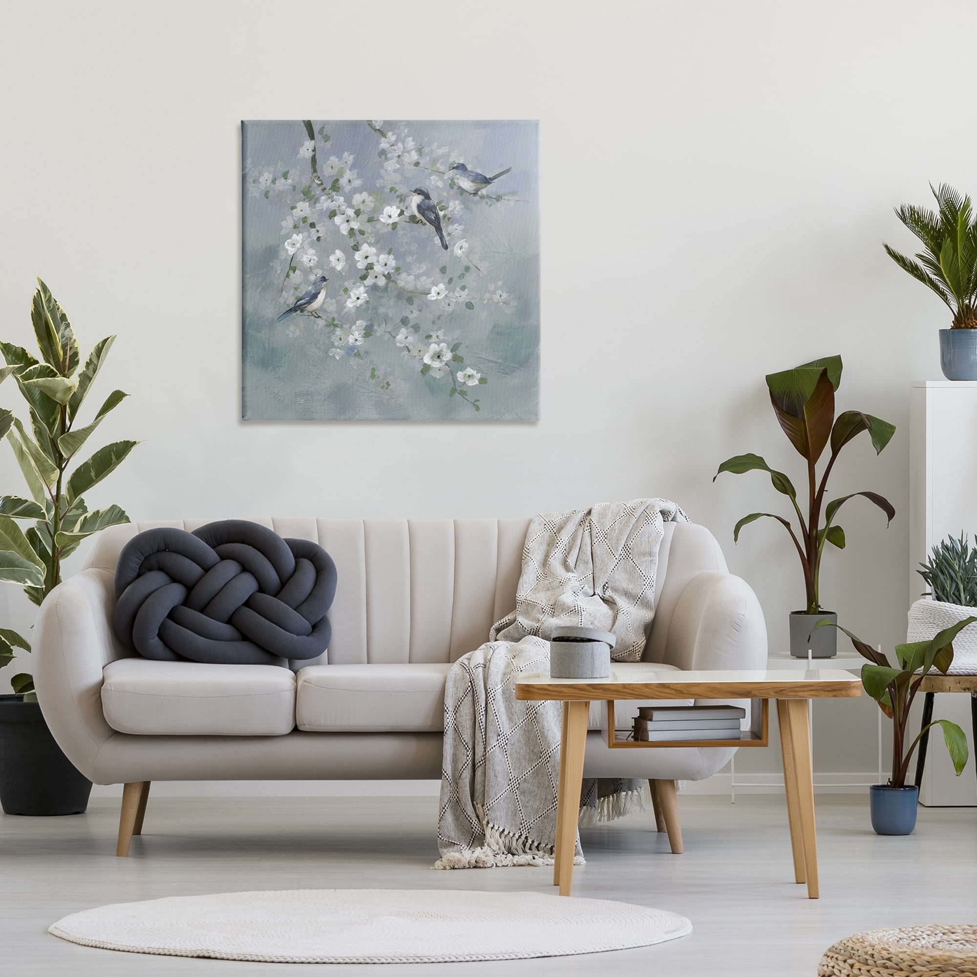 Stupell Industries Serene Birds on White Blooms Canvas Wall Art, design by Nan
