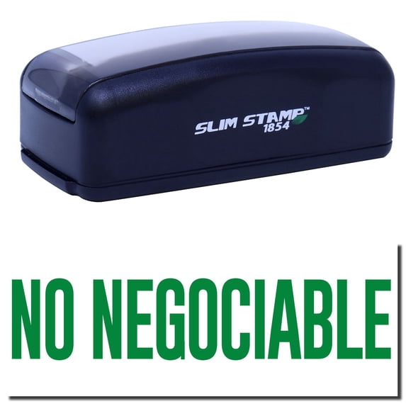Large Pre-Inked No Negociable Stamp, Slim 1854, Ultra Slim Design, Impression Size 1-13/16" by 2-1/2", Up to 25,000 Impressions - Green Ink