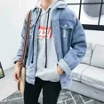 thumbnail image 3 of Abrigo vaquero ajustado informal corto con botones para hombre, ropa popular coreana, chaquetas vaqueras para hombre, holgadas, nuevas, de diseñador de marca, de lujo, 3 of 5