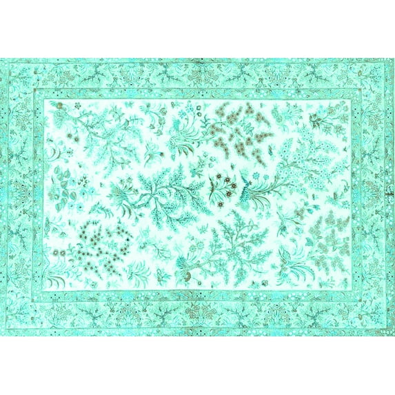 Ahgly Company Indoor Rectangle Persian Turquoise Blue Traditional Area Rugs, 3' x 5'
